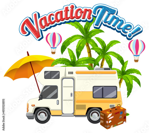 Lets go on a road trip icon with van for summer