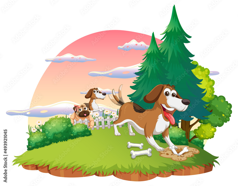 Fototapeta premium Domestic animals at park scene
