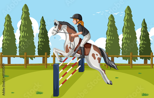 Outdoor scene with equestrian on horseback