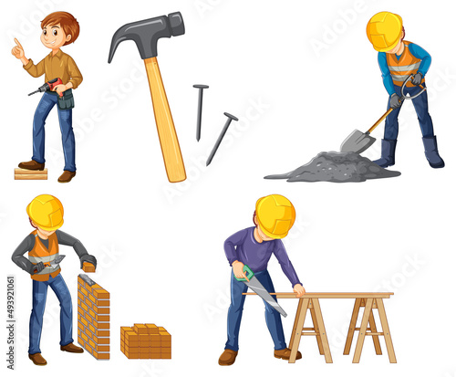 Construction worker set with man at different jobs