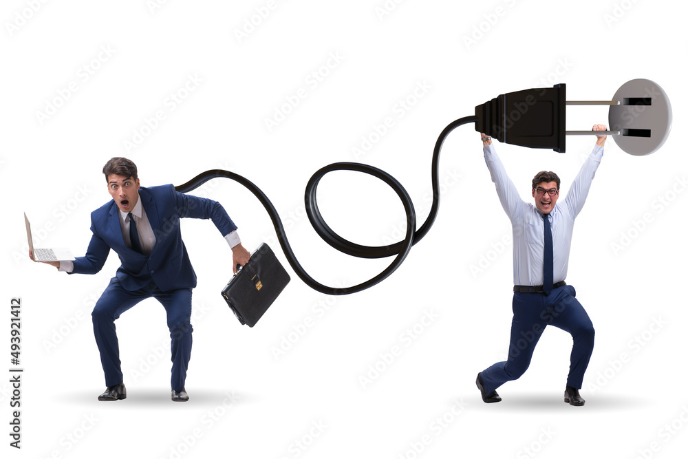 Businessman being powered by electric power Businessman being powered by electric power