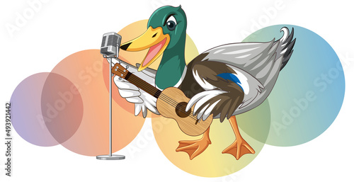 The duck play guitar, ukulele with music note