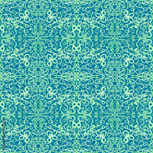 Abstract green seamless pattern. Fashion textile background in east ornate style 