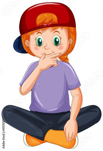 A happy girl sitting on white background