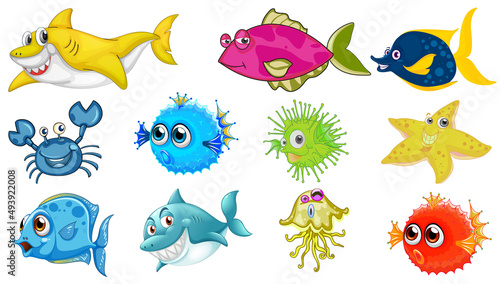 Sea animals cartoon collection