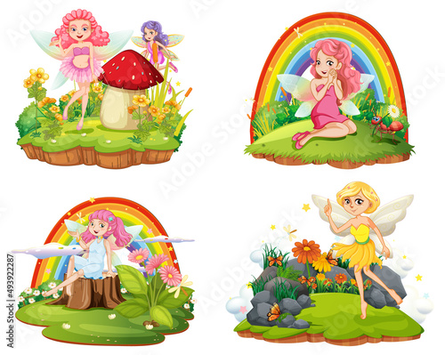 Set of isolated fantastic forests with beautiful fairies