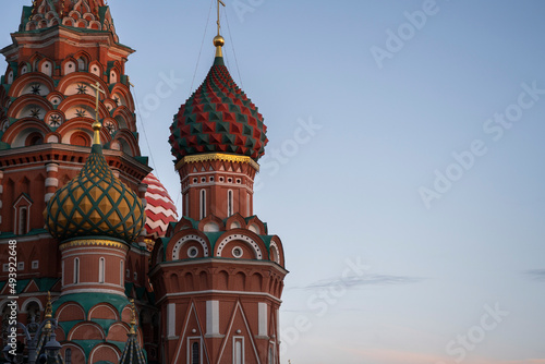 Russia, Moscow, Exterior of Saint Basils Cathedral at dusk photo