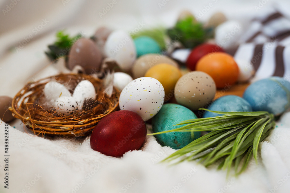 Traditional Easter painted eggs on white background. Traditional Easter painted eggs on white background.