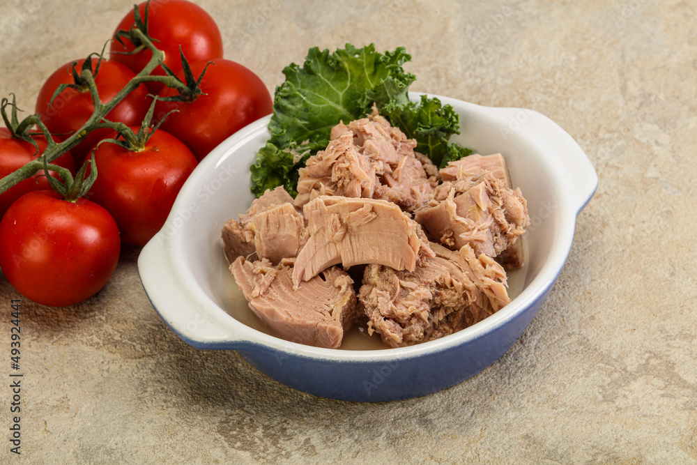 Canned tuna fillet in the bowl Canned tuna fillet in the bowl