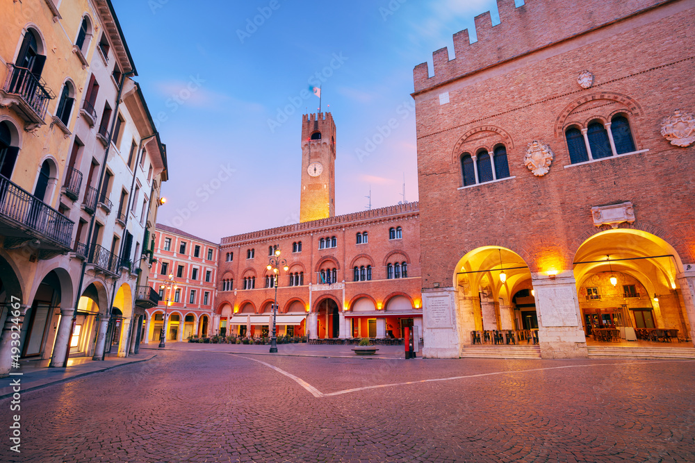 Treviso, Italy. Cityscape image of historical center of Treviso, Italy with old square at sunrise.