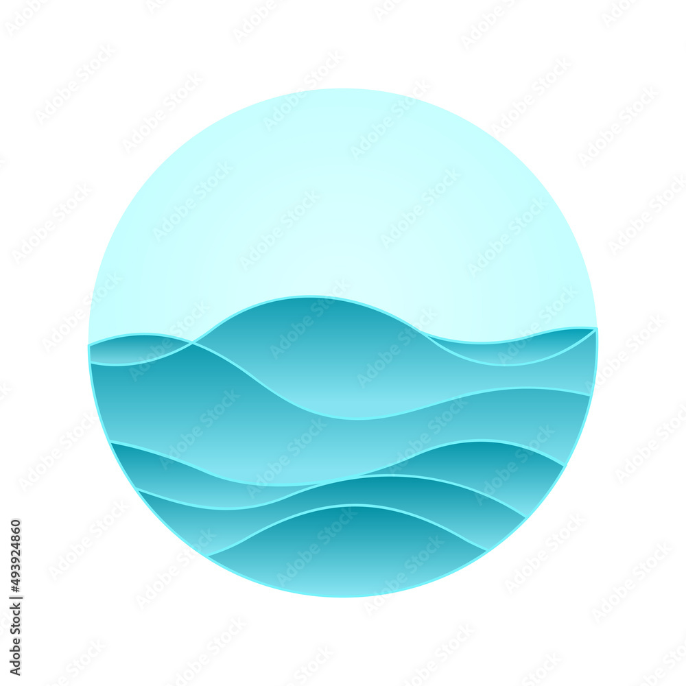 Abstract sea waves with turquoise gradient in circle. Vector illustration Abstract sea waves with turquoise gradient in circle. Vector illustration
