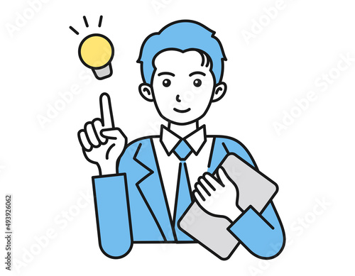 提案・案内・発表をする男性　人物のポーズイラスト　白背景のイラスト　ベクターのデザイン要素