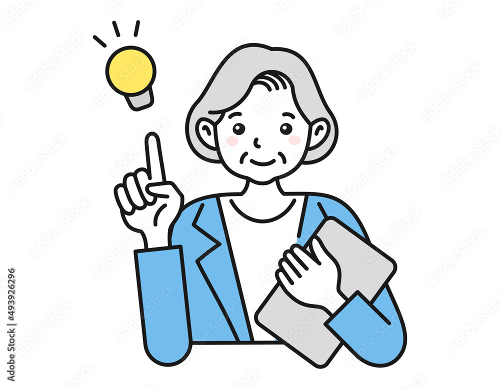 提案・案内・発表をする年配の女性　人物のポーズイラスト　白背景のイラスト　ベクターのデザイン要素