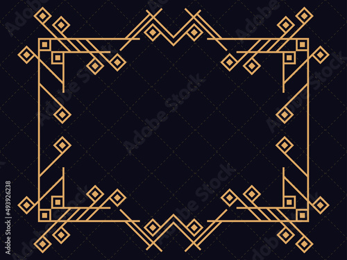 Art deco frame. Vintage linear border. Design a template for invitations, leaflets and greeting cards. Geometric golden frame. The style of the 1920s - 1930s. Vector illustration