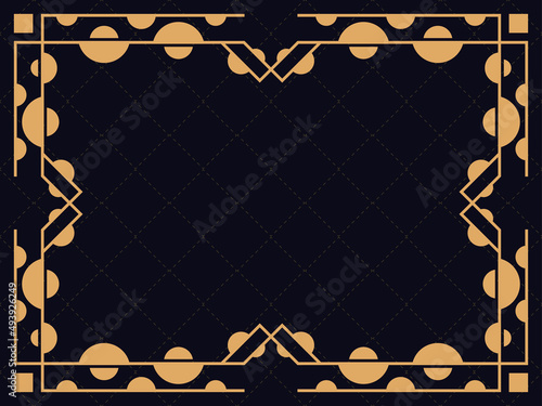 Art deco frame. Vintage linear border. Design a template for invitations, leaflets and greeting cards. Geometric golden frame. The style of the 1920s - 1930s. Vector illustration