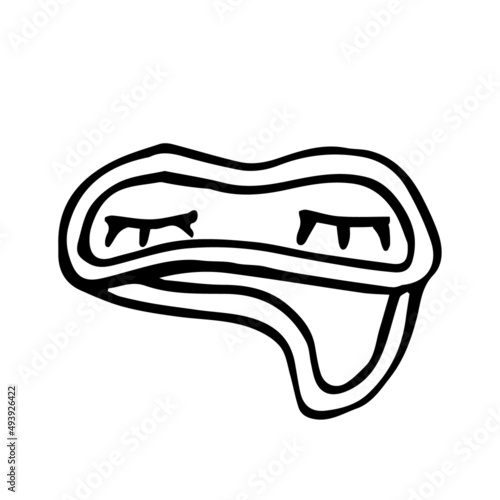 An eye mask for sleeping in a doodle style on a white background is isolated. Sleeping mask with eyelashes
