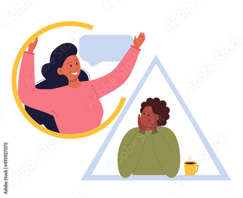 Extrovert individuality. Extraversion character enjoying communication with