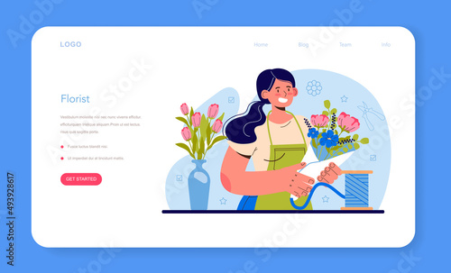 Florist web banner or landing page. Floral designer making or arranging