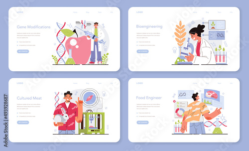 Bioengineering web banner or landing page set. Biotechnology