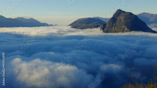 Wallpaper Mural Panoramic View over Alpine Lake Lugano with Sea of Clouds and Mountain in a Sunny Autumn Day in Ticino, Switzerland. Torontodigital.ca