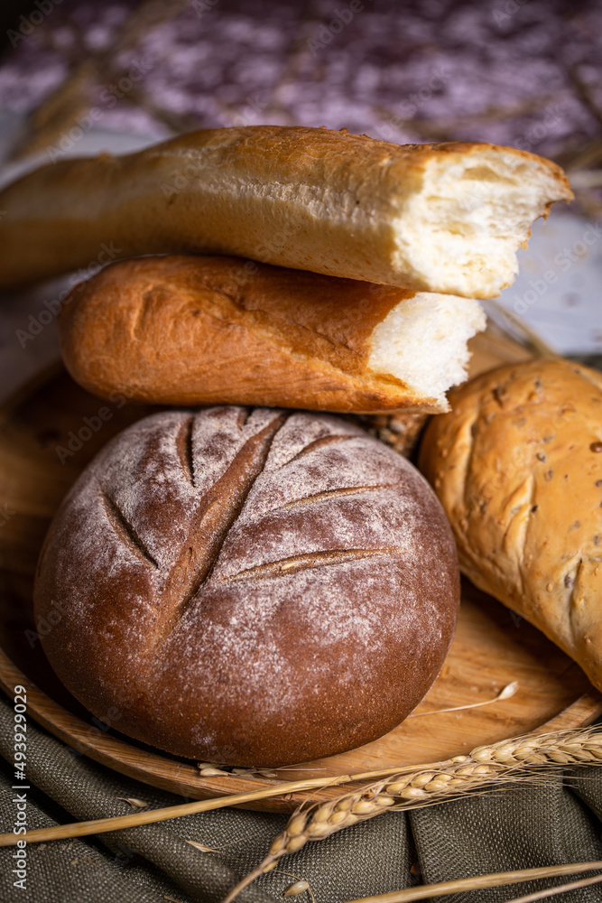 the composition of assorted fresh delicious bread products