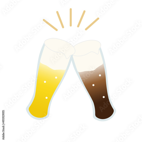 ビールと黒ビールで乾杯をするイラスト