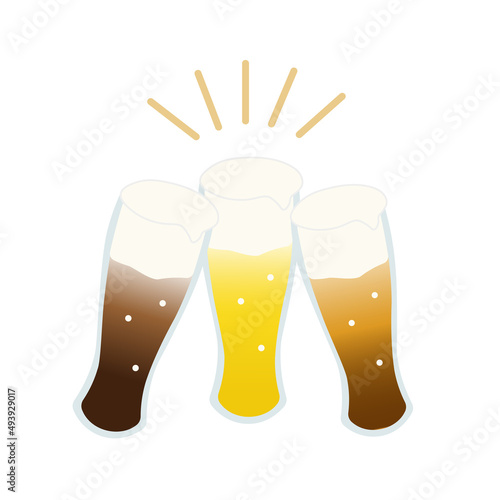 3種類のビールで乾杯をするイラスト