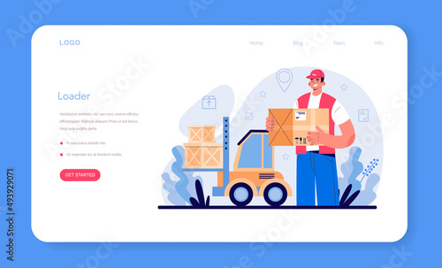 Loader service web banner or landing page. Stevedore in uniform