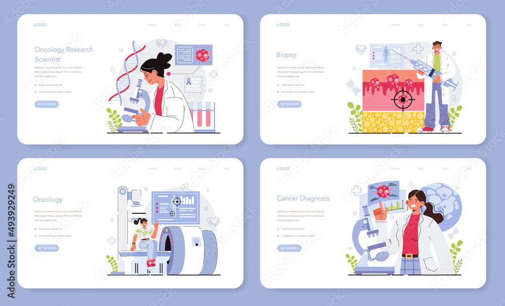 Oncology research web banner or landing page set. Cancer disease Oncology research web banner or landing page set. Cancer disease