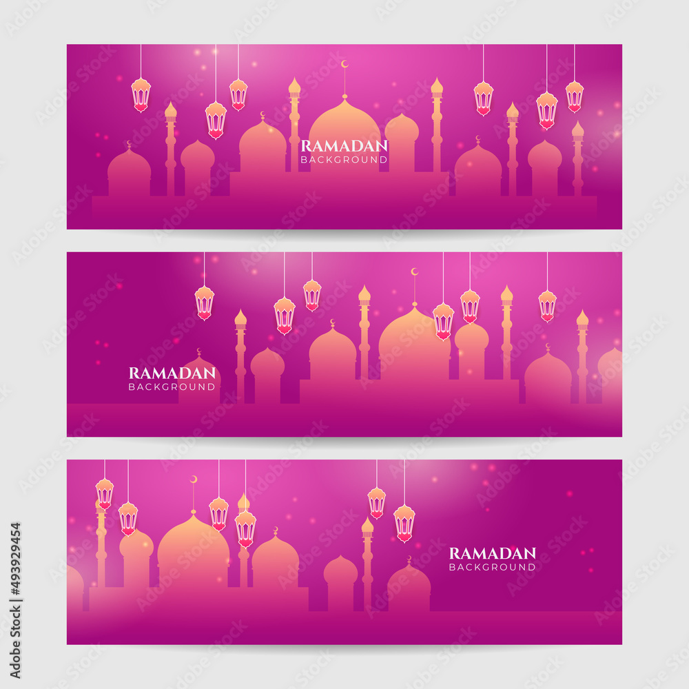 Set of Ramadan style decoration magenta and yellow colorful banner design template Set of Ramadan style decoration magenta and yellow colorful banner design template