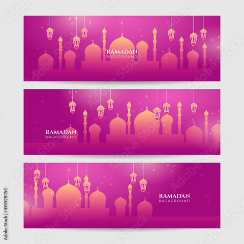 Set of Ramadan style decoration magenta and yellow colorful banner design template