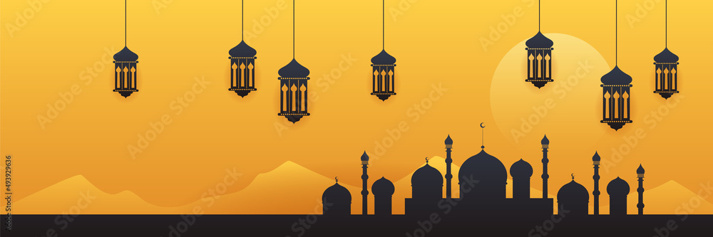 Ramadan style decoration black and yellow colorful banner design background