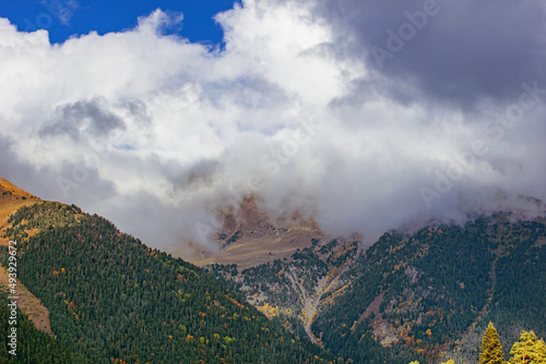 Autumn in the mountains of the Arkhyz mountain ski resort