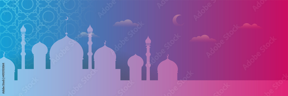 Ramadan style decoration blue purple colorful banner design background