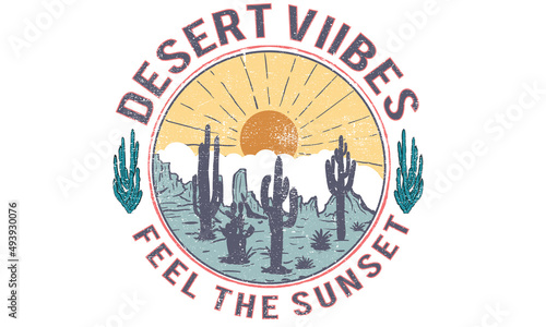 Desert vibes print design for t shirt and others. Cactus vector artwork design.