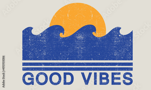 ocean wave print design for t shirt and others. Good vibes vector graphic artwork. 