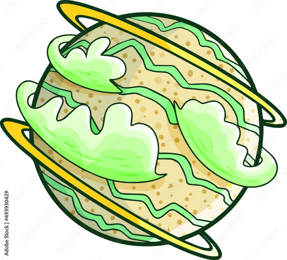Cool planet with two yellow rings cartoon illustration Cool planet with two yellow rings cartoon illustration