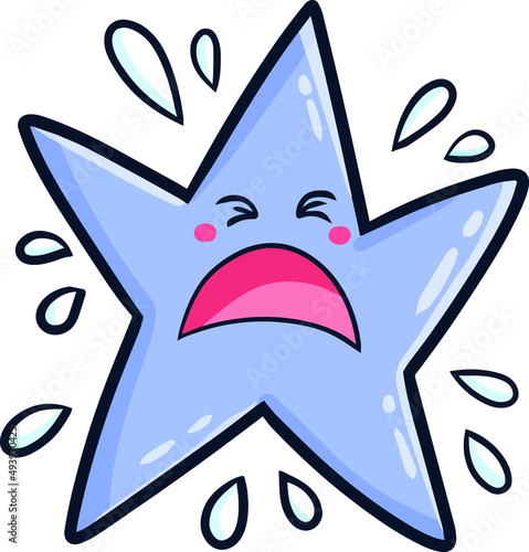 Cute blue star character screaming sadly