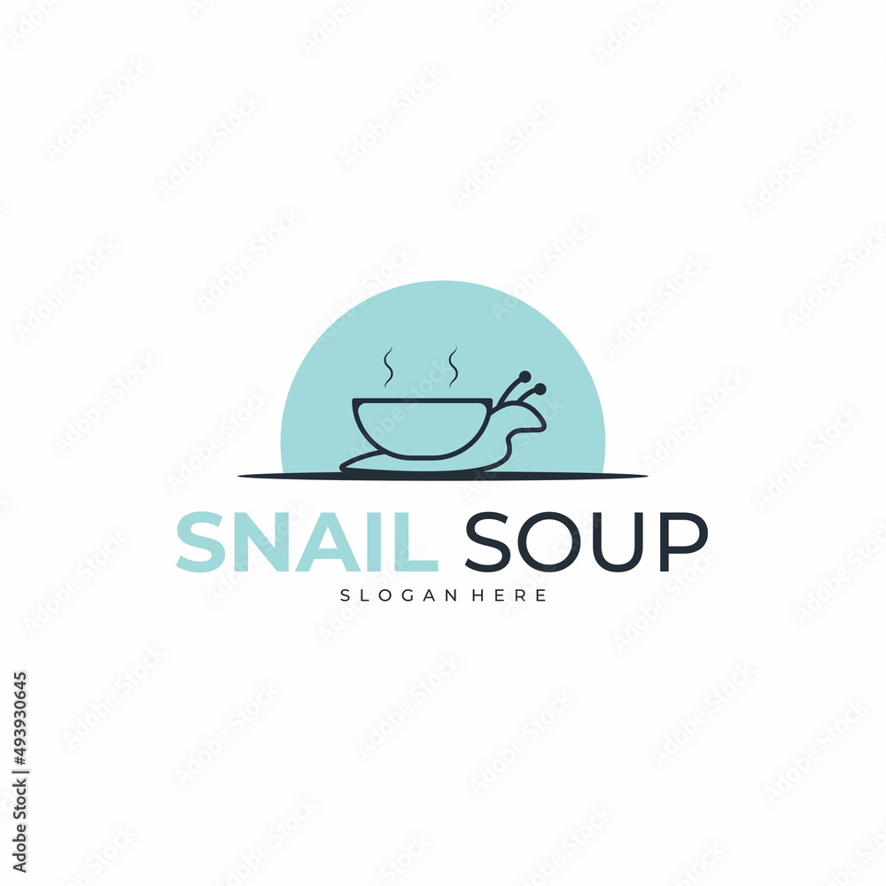 Snail soup logo design inspiration. Minimalist restaurant logo template. Vector Illustration Snail soup logo design inspiration. Minimalist restaurant logo template. Vector Illustration