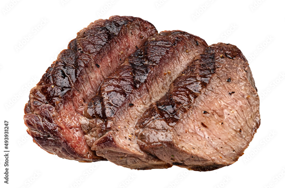 Sliced beef steak isolated on white background Sliced beef steak isolated on white background