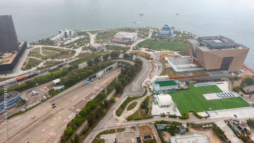  18 March 2022,Hong Kong.Aerial view of Western Harbor Tunnel in fogger day ,Hong Kong 