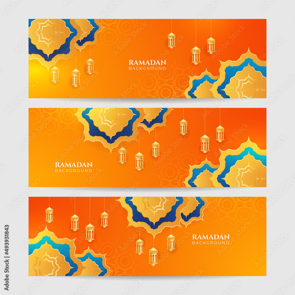 Set of Ramadan style decoration orange colorful banner design template