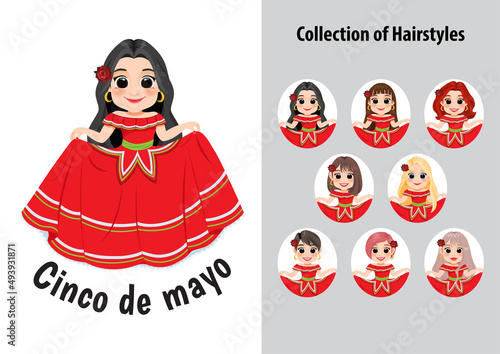 Cinco de Mayo - May 5, federal holiday in Mexico. Mexican Folk design with mariachi dancers cartoon character vector