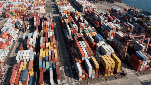 2022 Mar 10,Hong Kong.Kwai Tsing Container Terminals and Stonecutters' Bridge, key port facilities in Hong Kong,one of the busiest container port in the world.