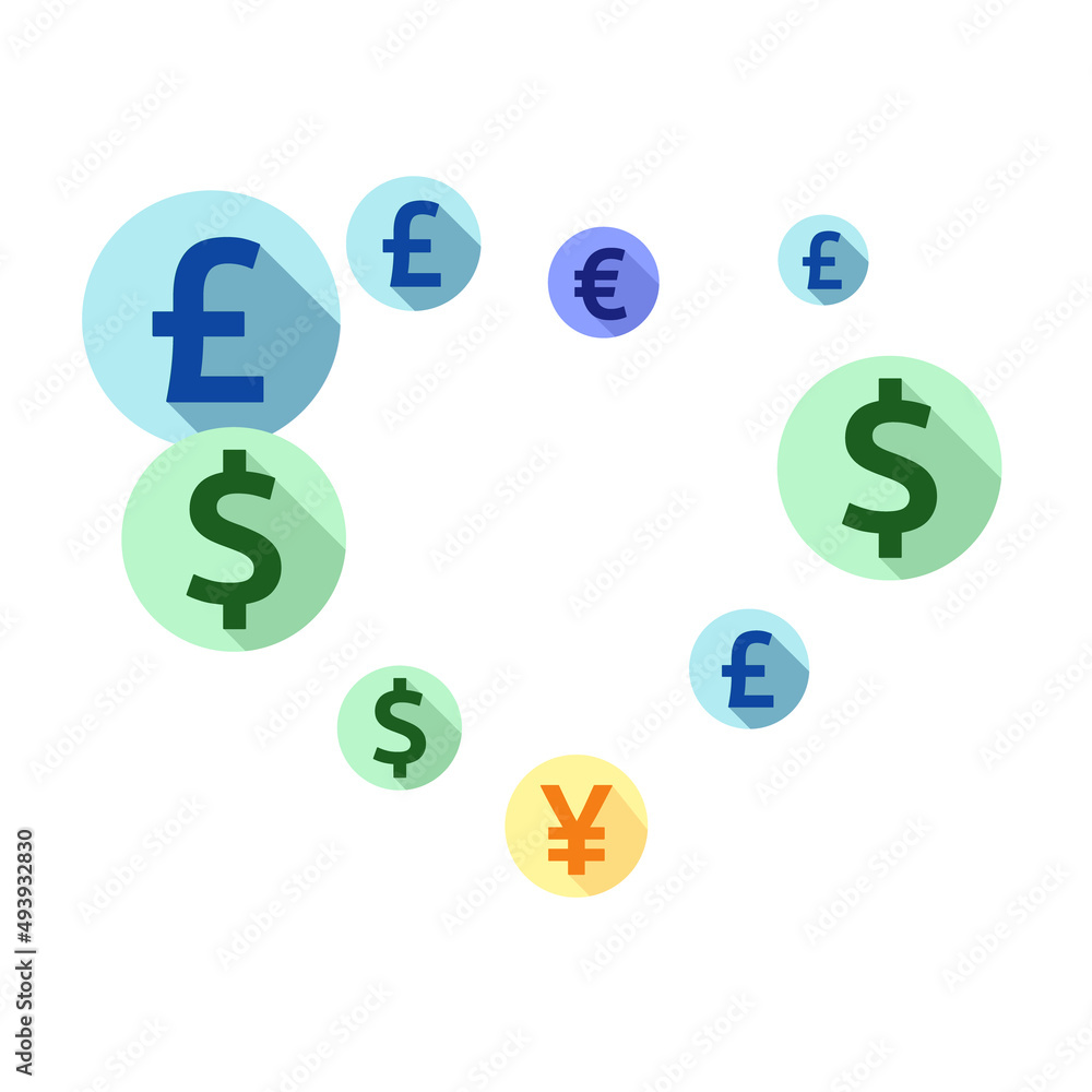 Euro dollar pound yen round signs flying currency vector design. Investment pattern. Currency Euro dollar pound yen round signs flying currency vector design. Investment pattern. Currency