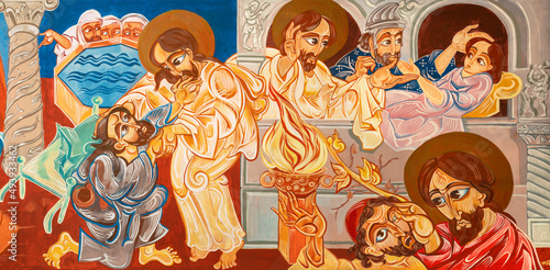 FORLÍ, ITALY - NOVEMBER 11, 2021: The detail of modern fresco of Mirracle of ...