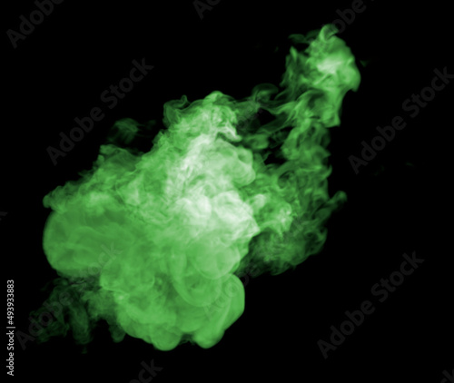 Bottom View of Wispy and Swirly Green Toxic Medium Smoke cloud on black