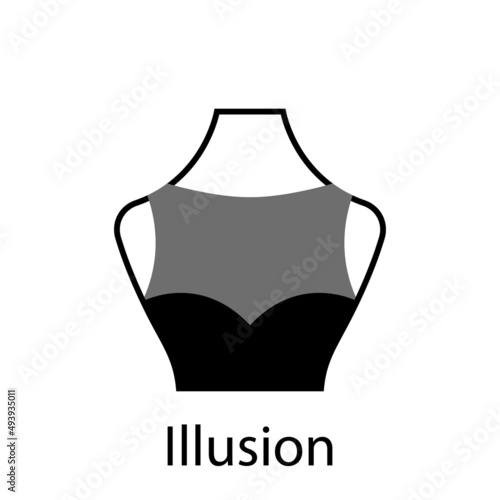 Illusion of Fashion Neckline Type for Women Blouse, Dress Silhouette Icon. Black T-Shirt, Crop Top on Dummy. Trendy Ladies Illusion Type of Neckline. Isolated Vector Illustration