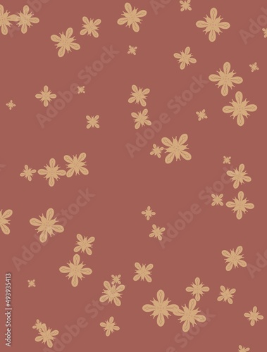 Vertical illustration  brown background with cream abstract flowers