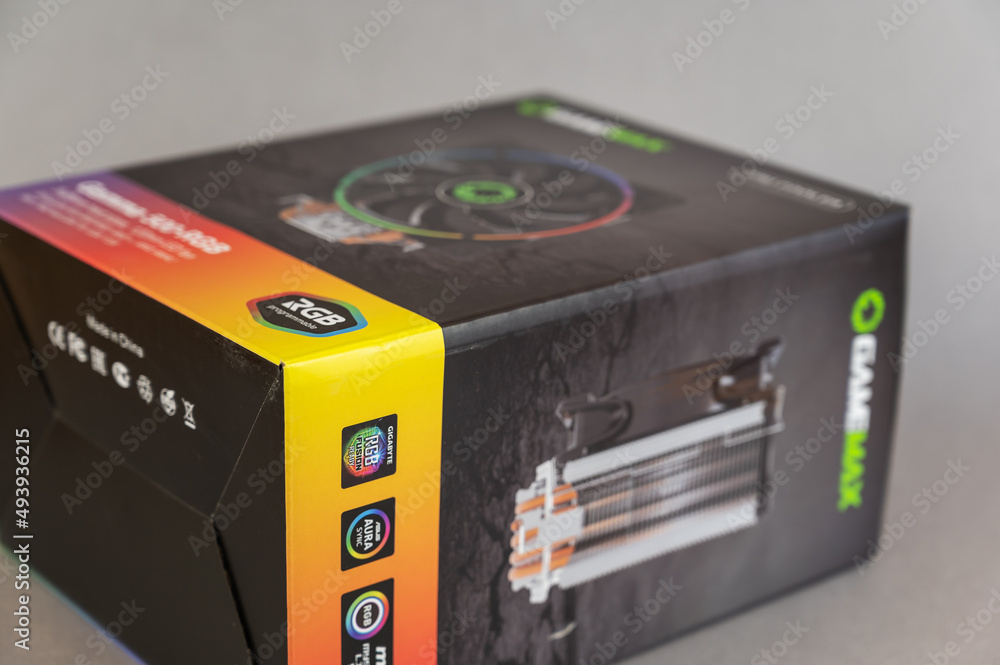 New GameMax Gamma 500 RGB cpu cooler for desktop computer. Cardboard